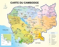 Carte du Cambodge carte touristique avec les lieux intéressants, les aéroports, les ports et les check point à la frontière