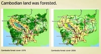 Carte du Cambodge avec la déforestation entre 1976 et 2006