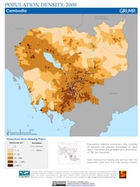 Carte du Cambodge avec la densité de population en 2000