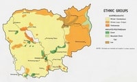 Carte du Cambodge de la population et des groupes ethniques en 1972