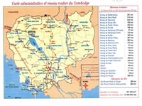 Carte routière du Cambodge avec les distances entre les villes et la capitale