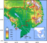 Carte du Cambodge topographique avec le relief et l'altitude