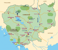Carte simple du Cambodge touristique avec les temples, les forêts et les montagnes