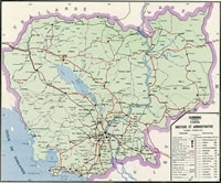 Carte routière du Cambodge de 1970 avec les villes et les distances entre les villes