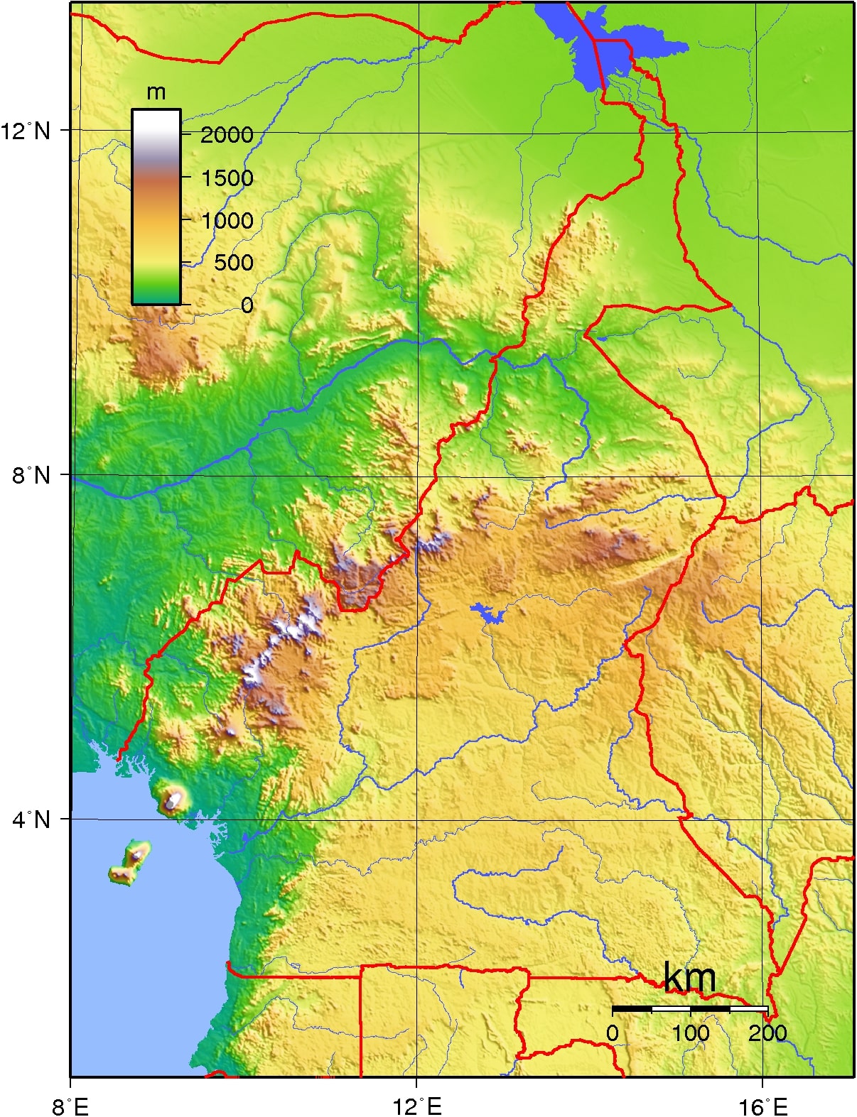 Carte Du Cameroun Avec Le Relief Et L altitude