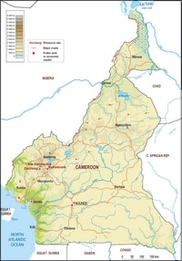 Carte Cameroun relief altitude ville sommet