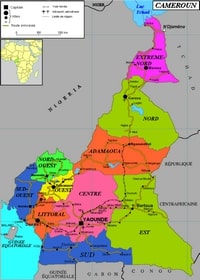 Carte Cameroun régions villes couleur