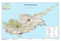 Carte de Chypre avec les routes et de nombreuses informations touristiques comme les campings ou les restaurants