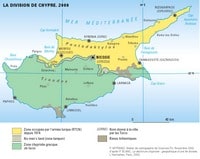Carte de la division de Chypre avec la zone tampon, le No man's land
