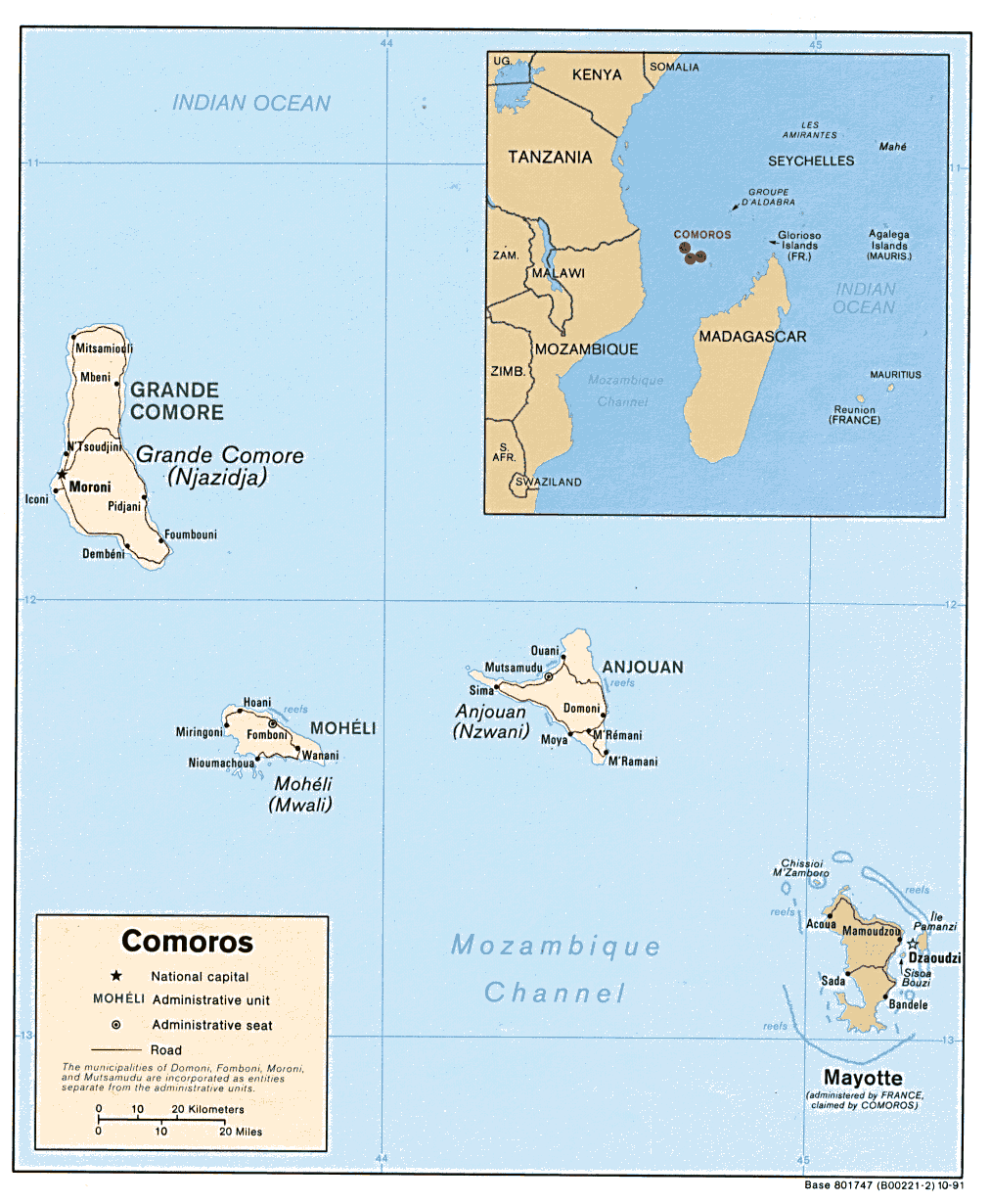Carte des Comores.