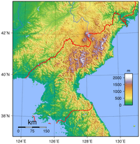 Carte Corée du Nord relief altitude