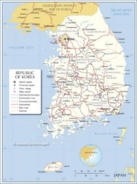 Carte administrative Corée du Sud villes routes aéroports