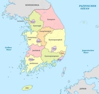 carte Corée du Sud régions couleur