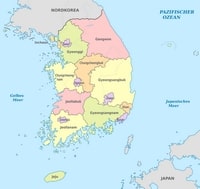 carte Corée du Sud régions couleur