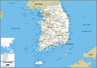 carte Corée du Sud capitale Séoul routes lacs rivières