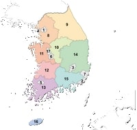 carte Corée du Sud régions couleur