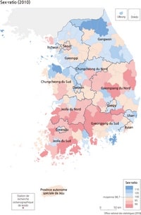 carte Corée du Sud répartition hommes femmes