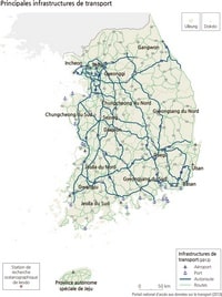 carte Corée du Sud transports routes aéroports ports