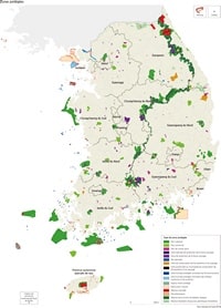 carte Corée du Sud zones protégées parcs sites naturels