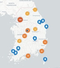 carte Corée du Sud fontaines sources eau potable