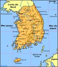 Carte simple de la Corée du Sud avec les grandes villes