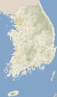 Grande carte routière de la Corée du Sud avec les villes