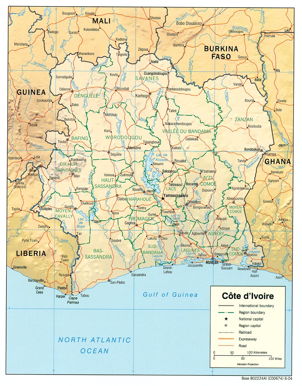 Carte de la Côte d'Ivoire.