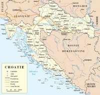 Carte de la Croatie avec les villes, les aéroports, les routes, les autoroutes et les voies ferrées