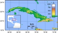 Carte de Cuba avec le relief, l'altitude et la localisation dans les Caraïbes