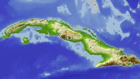 Carte de Cuba avec le relief, l'hydrographie et les zones urbanisées