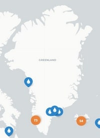 Carte du Groenland avec les fontaines et les points d'eau
