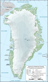 carte Groenland relief altitude en mètre épaisseur de la glace