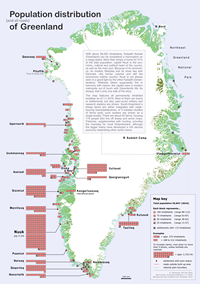 Carte du Groenland avec la répartition de la population en fonction des villes