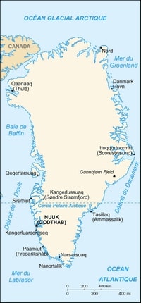carte Groenland simple villes point culminant échelle