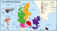 Carte du Danemark avec les dialectes et les influences linguistiques