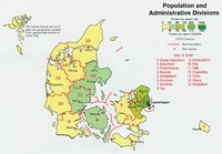 Carte du Danemark avec les régions et la densité de population par km2