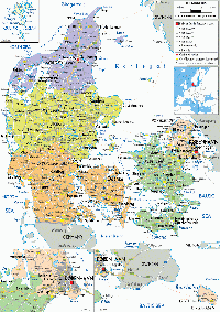 carte Danemark routes autoroutes villes rivières régions