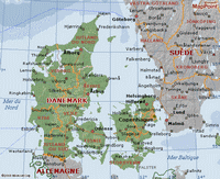 Carte du Danemark simple avec les villes et les régions