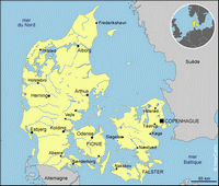 Carte du Danemark avec les villes et la capitale