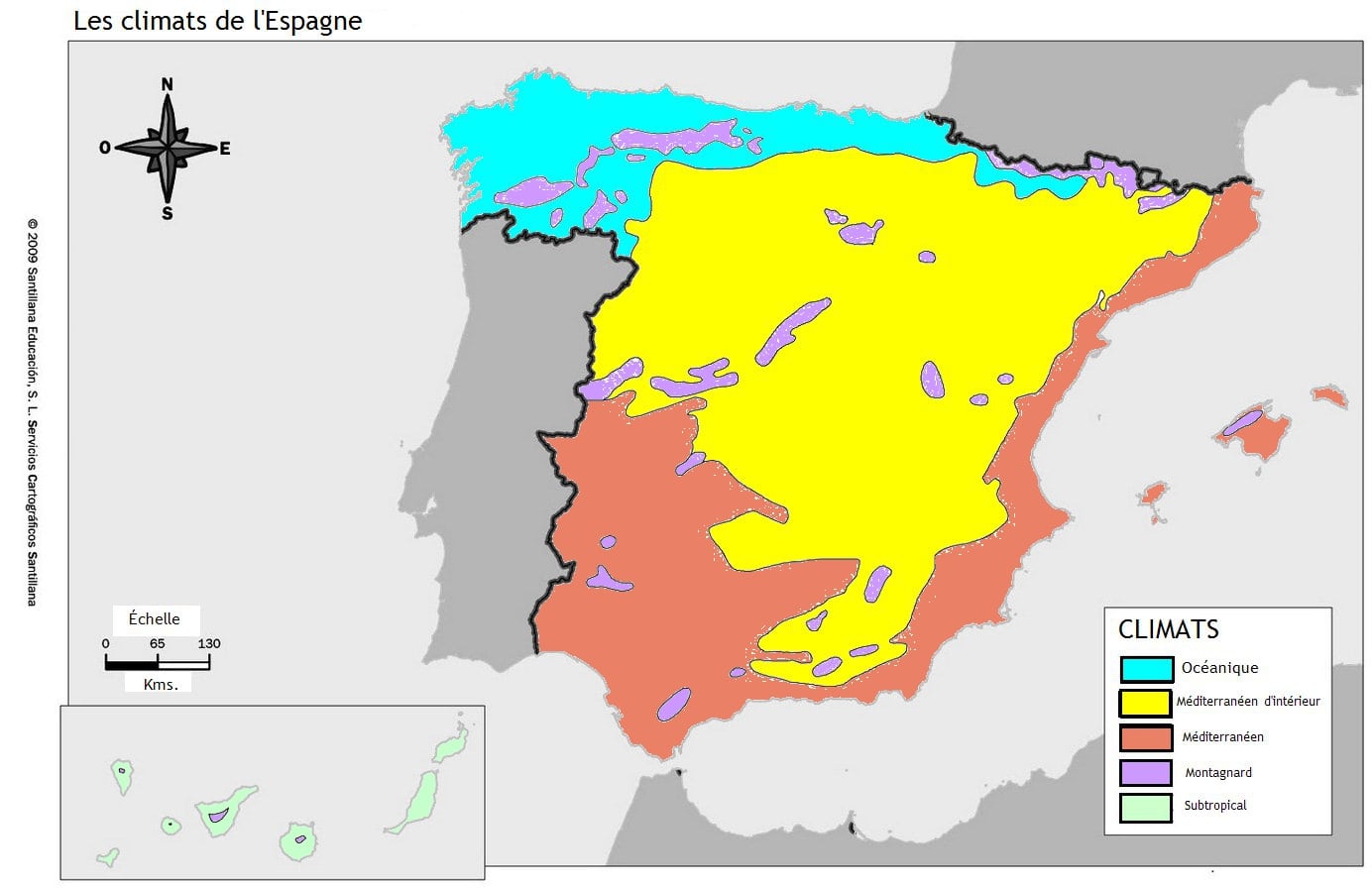 carte Espagne 5 différents climats