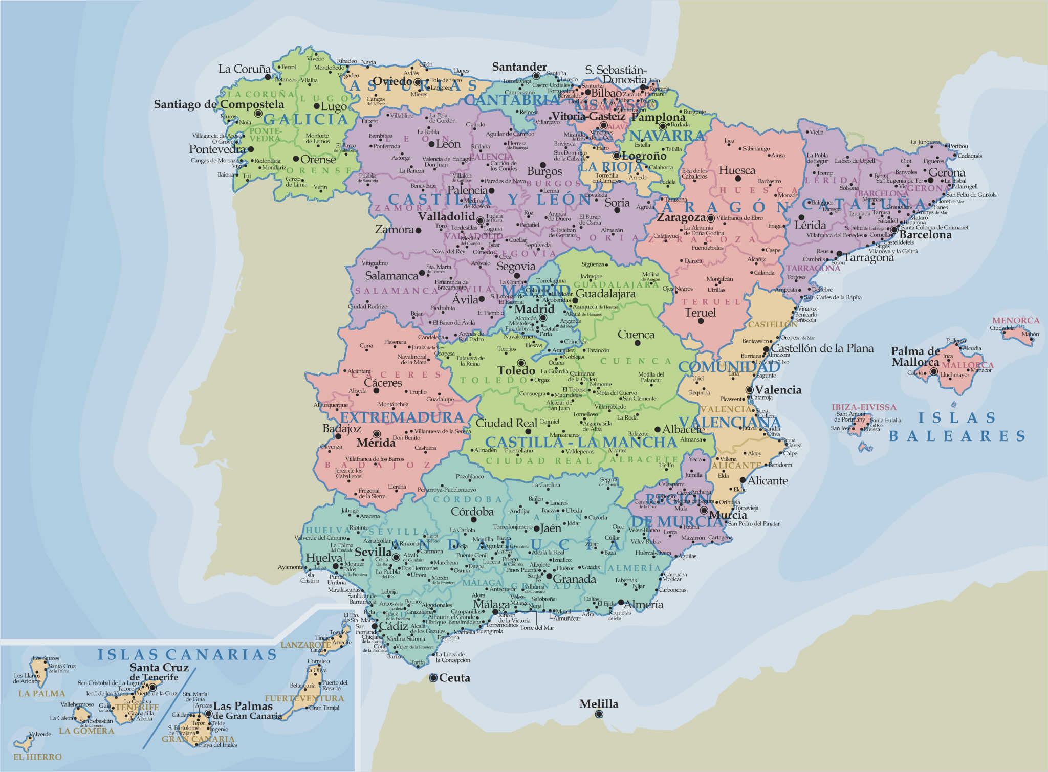 carte détaillée espagne