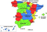 Carte de l'Espagne avec les régions en couleur