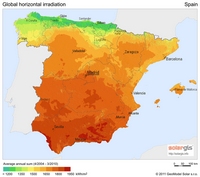 Carte de l'Espagne avec le taux d'ensoleillement