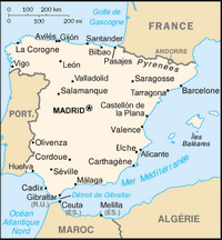 Carte de l'Espagne avec les villes
