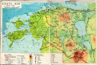 Carte de l'Estonie avec les routes, l'altitude en mètre, les chemins de fer, en estonien de 1980