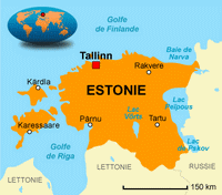 Carte d'Estonie simple avec l'échelle et la localisation dans le monde