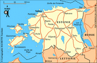 Carte de l'Estonie avec les villes, les routes principales et l'échelle en km
