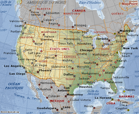 Carte des Etats-Unis avec les grandes villes