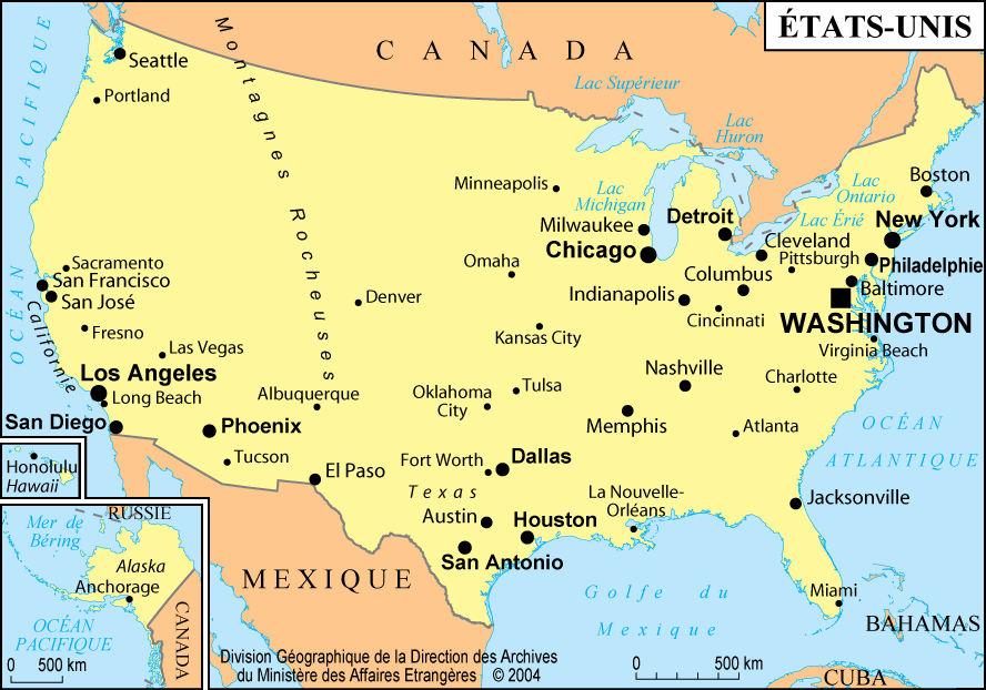 carte des états unis villes