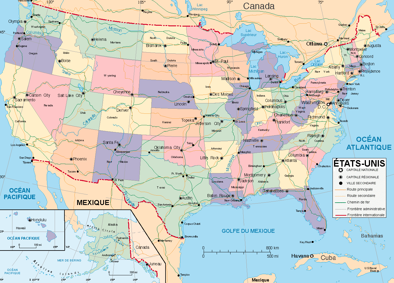 carte des usa villes principales